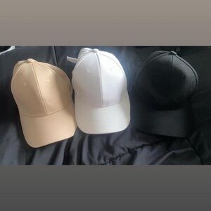 Set of Three Caps - Tan, White, Black